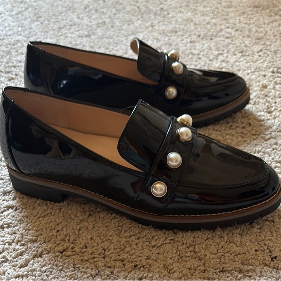 Alex Marie Black Patent Loafers with Pearl Accents - Picture 2 of 3